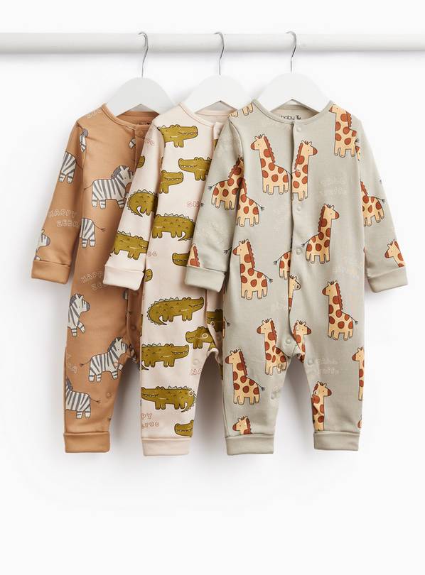 Zoo Animal Print Sleepsuits 3 Pack Newborn